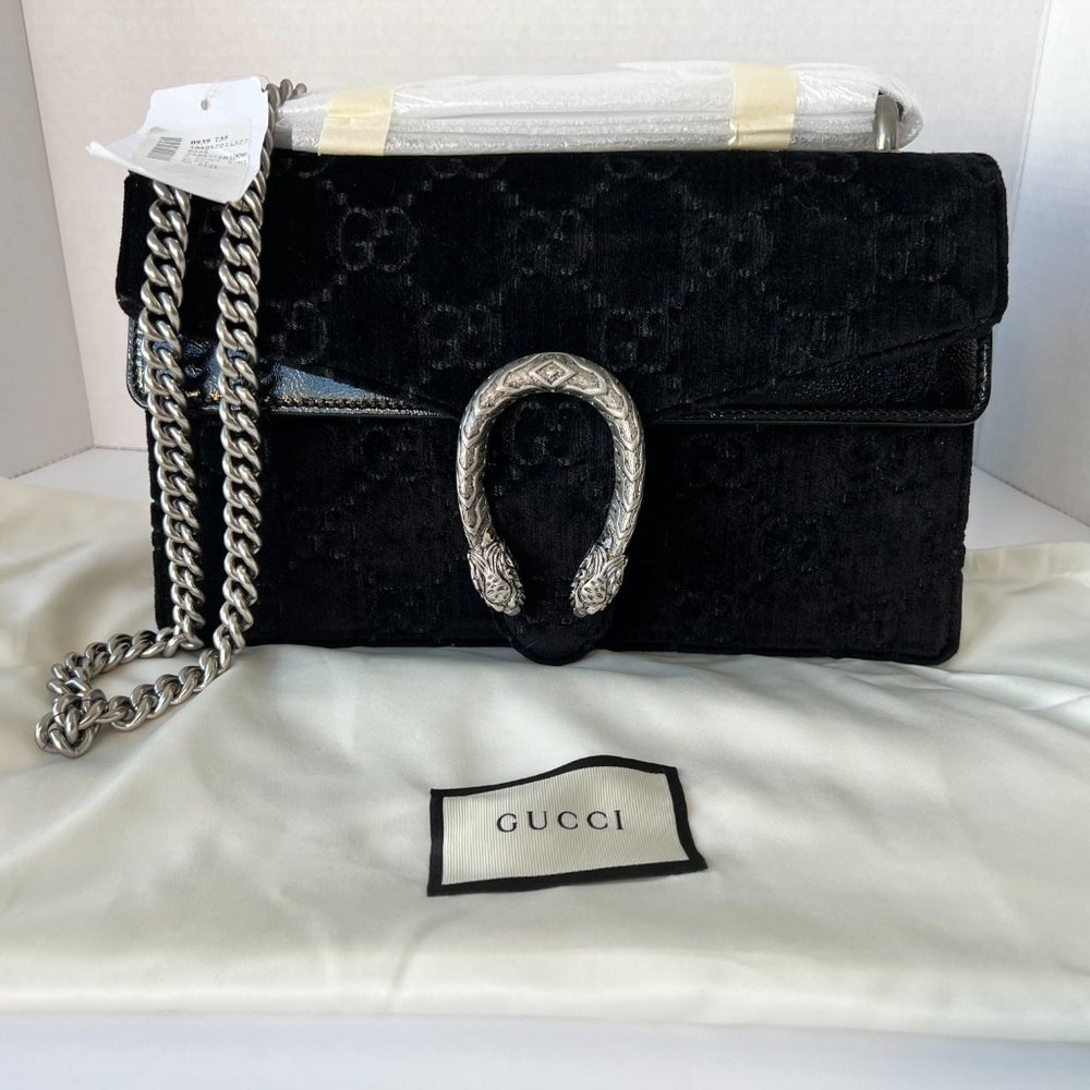 Gucci Dionysus GG Black Velvet Small Chain Shoulder Bag